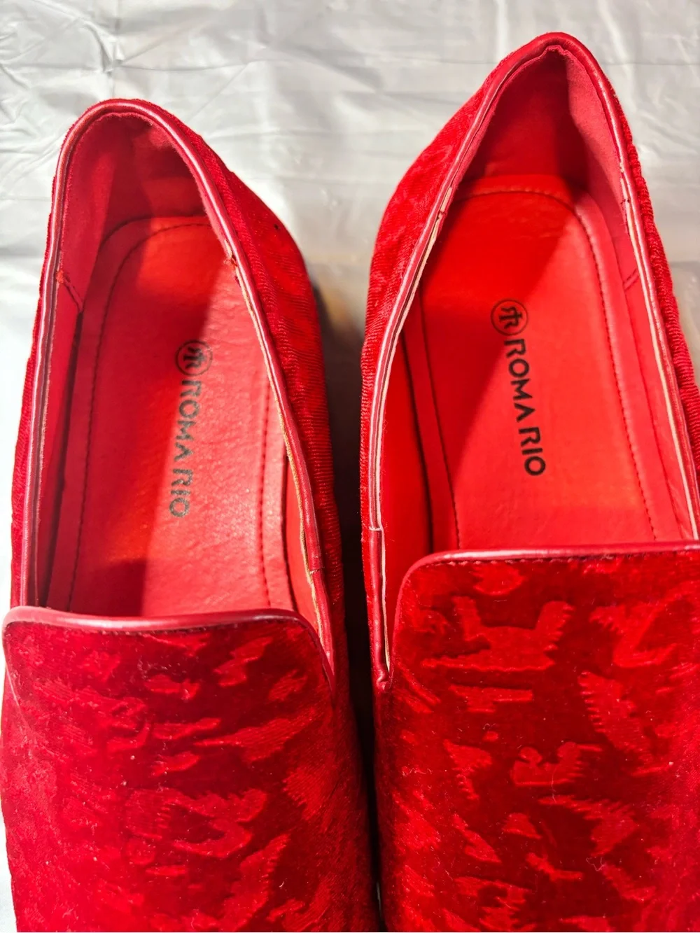 Roma Rio Men’s Red Velvet Floral Jacquard Smoking Loafers Size 8